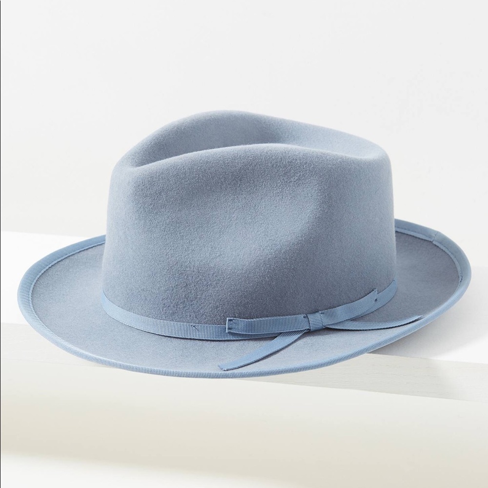 LAST CHANCE Anthropologie Trimmed grey beige felt fedora NEW accessory hat styl - Picture 3 of 4